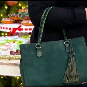 Patricia Nash Leather Primrose Satchel Bag Dk Green Brushed Italian Nubuck